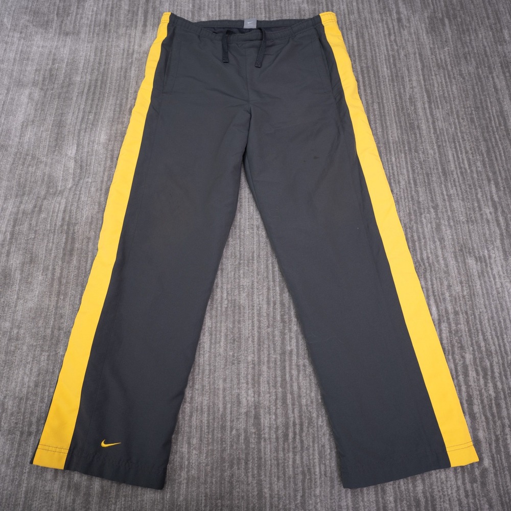 Nike Track Pants Mens Medium Grey Yellow Excellent Mesh Lined Athletic Training